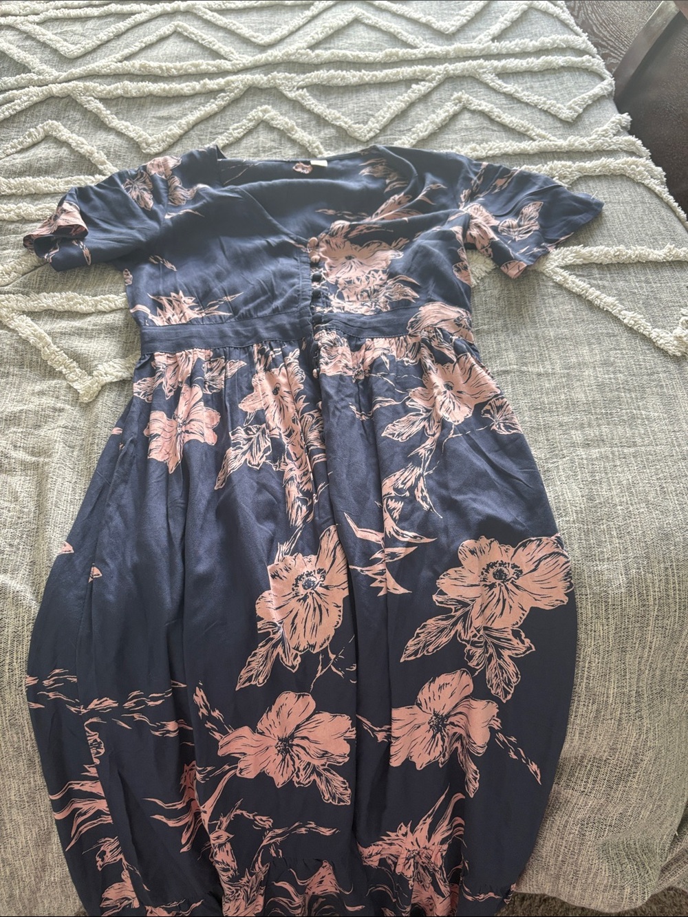 Roxy Navy Dress with Pink Floral Print